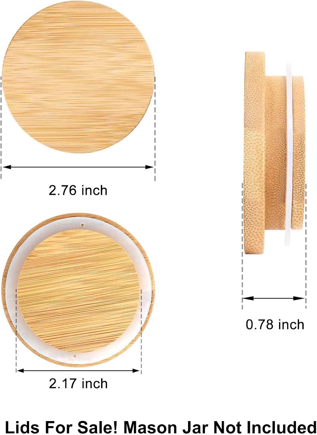 Bamboo Mason Jar Lids Regular Mouth Storage Canning Jar Lids, 8 Pack Lids for Regular Mouth Mason Jar