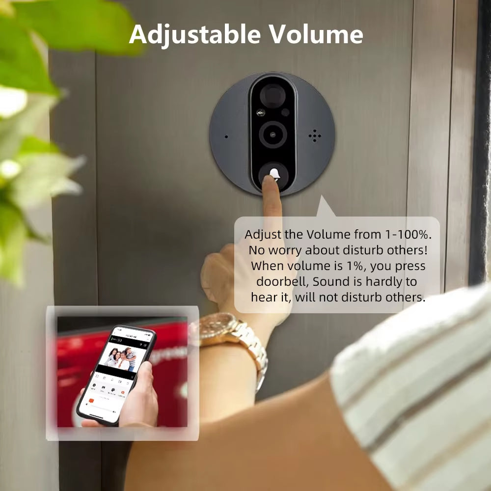 3MP Tuya Smart Life APP Home Battery Wifi Video Digital Door Peephole Viewer PIR IR Door Bell Magic Eye FHD Camera Alexa Google