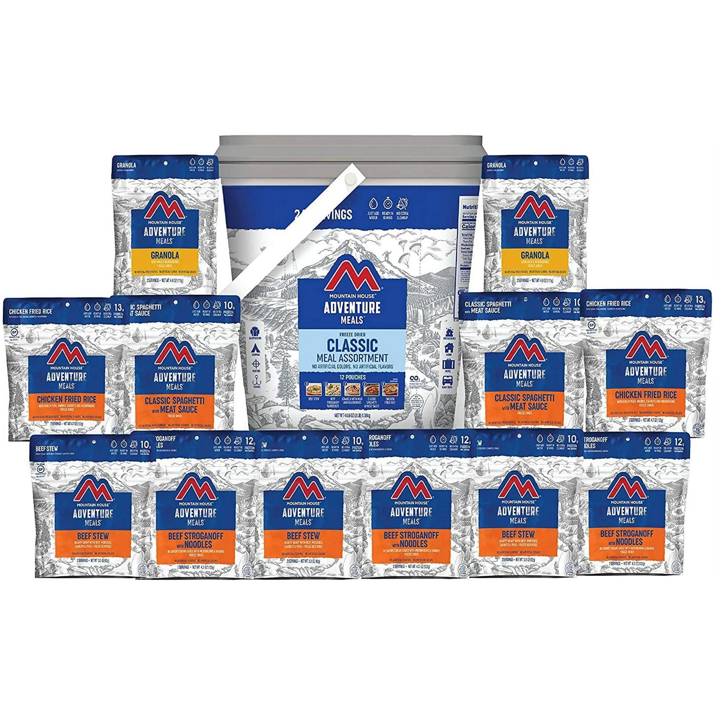 Classic Bucket (3 Pack) – Freeze-Dried Camping & Backpacking Meals, 24 Servings Each | Emergency Food Supply with Long Shelf Life | Just Add Water, Lightweight & Portable