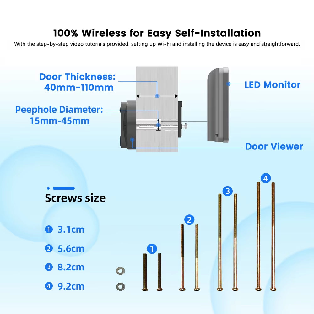3MP Tuya Smart Life APP Home Battery Wifi Video Digital Door Peephole Viewer PIR IR Door Bell Magic Eye FHD Camera Alexa Google