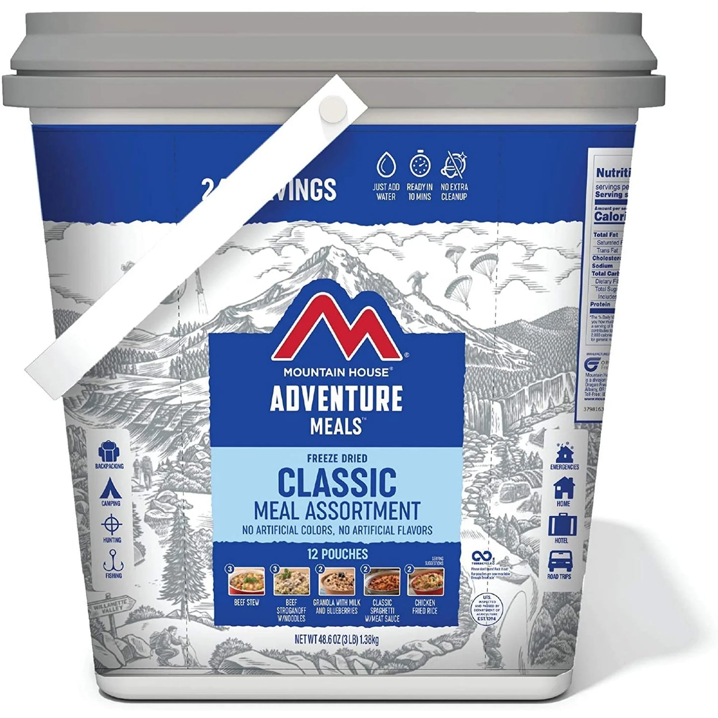 Classic Bucket (3 Pack) – Freeze-Dried Camping & Backpacking Meals, 24 Servings Each | Emergency Food Supply with Long Shelf Life | Just Add Water, Lightweight & Portable