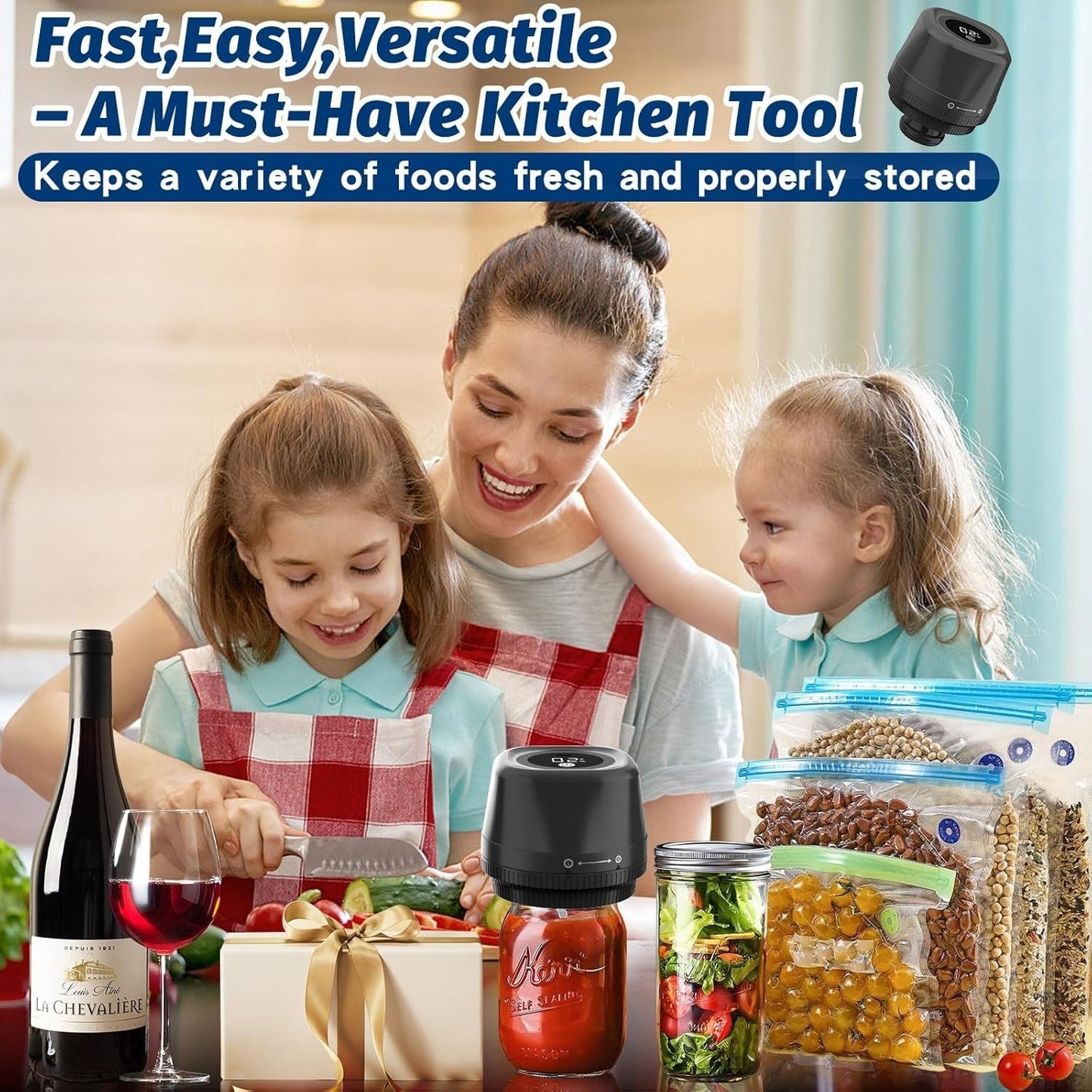 Mason Jar Vacuum Sealer - Multi-Function Electric Mason Jar Vacuum Sealer Kit