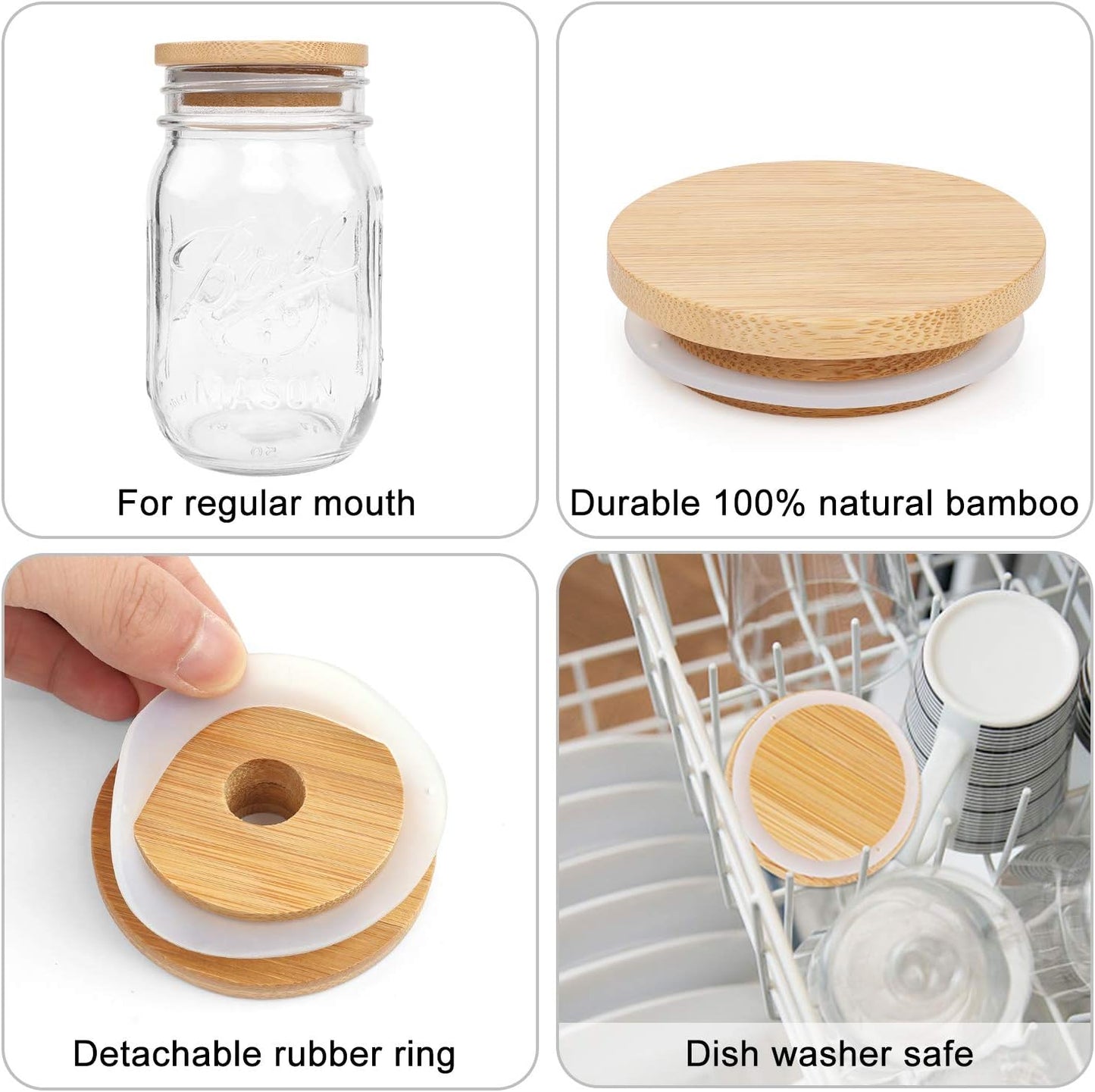 Bamboo Mason Jar Lids Regular Mouth Storage Canning Jar Lids, 8 Pack Lids for Regular Mouth Mason Jar