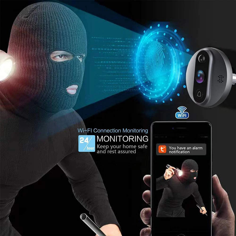 3MP Tuya Smart Life APP Home Battery Wifi Video Digital Door Peephole Viewer PIR IR Door Bell Magic Eye FHD Camera Alexa Google
