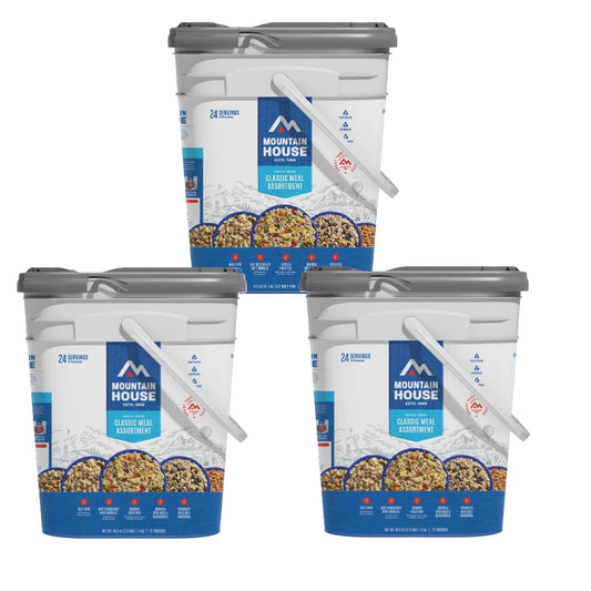 Classic Bucket (3 Pack) – Freeze-Dried Camping & Backpacking Meals, 24 Servings Each | Emergency Food Supply with Long Shelf Life | Just Add Water, Lightweight & Portable